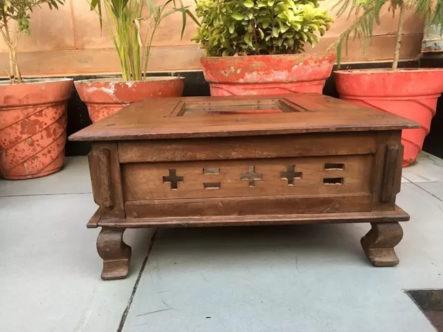 Ancient Rare Barmer Coffee Table Glass Top Bajot System Hidden Door