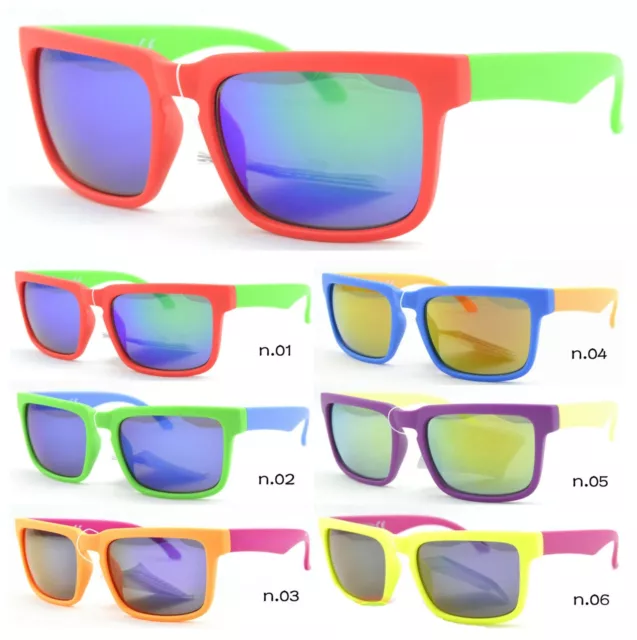 Occhiali Da Sole Uomo Donna Montatura Opaca Colori Fluo Lenti A Specchio C0320 B
