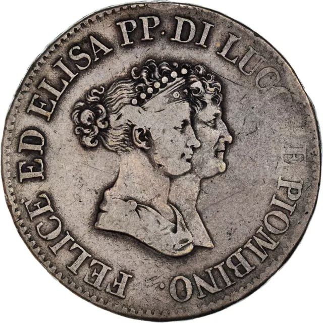 [#908961] Monnaie, États italiens, LUCCA, Felix and Elisa, 5 Franchi, 1805, Fire