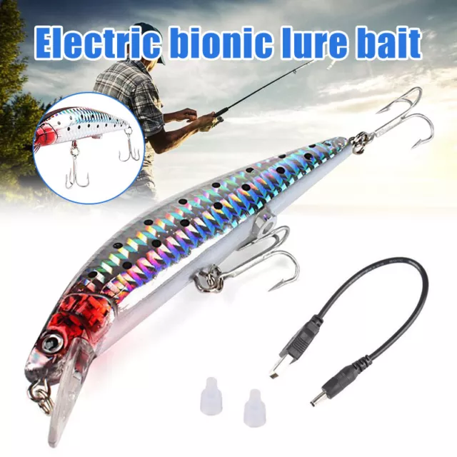 Electric Bait USB Rechargeable LED Twitching Buzzing Fishing Lure Triple Hook AU