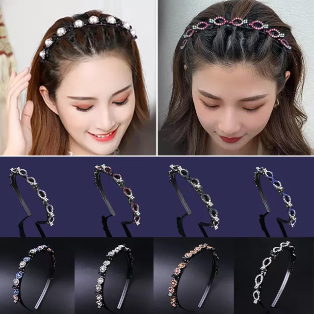 Womens Double Layer Bangs Hairstyle Hairpin Headband with Clips Braided Headband
