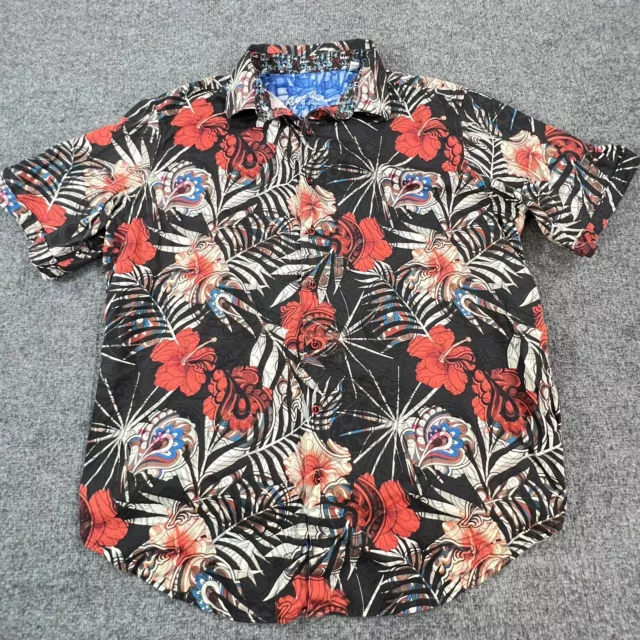 Robert Graham Shirt Mens 2XLT Button Up Shirt Red Black Floral Hawaiian Casual