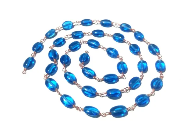 10 Feet Kyanite Blue Quartz Oval 5x7mm Hydro Beads, Rosary Chain Rose Gold Wire