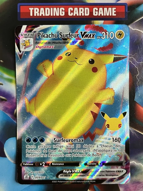 CARTE POKÉMON PIKACHU Surfeur Vmax 009/025 Célébrations 25 ans FR NM