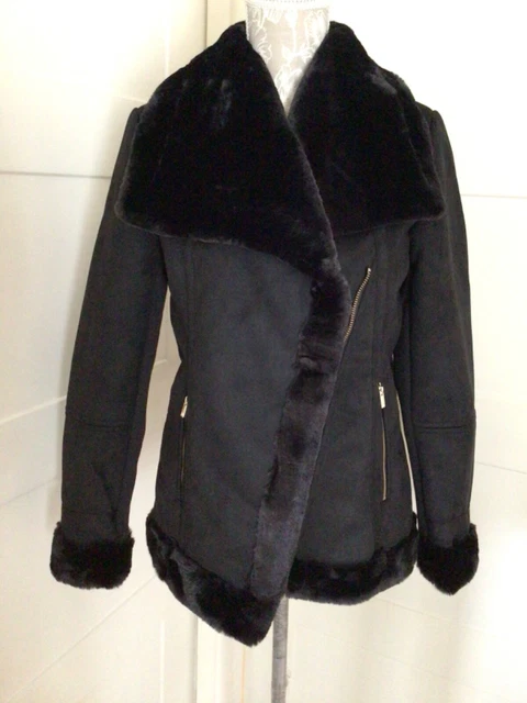 BNWT River Island black  suede fur lined biker jacket age 13-14 years