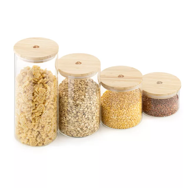 Vorratsgläser mit Bambusdeckel Set 4-teilig Behälter für Lebensmittel luftdicht