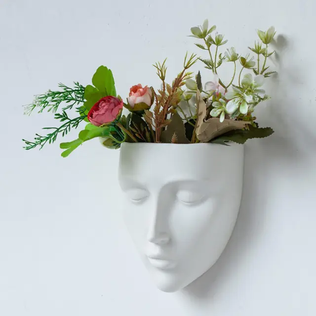 2x Kreatives Gesicht Blumentopf Wandmontierter Pflanztopf Skulptur für Zuhause