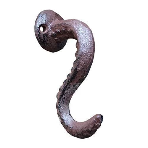 Brown Cast Iron Octopus Tentacle Metal Wall Hook with Hanging Hardware Bathro...