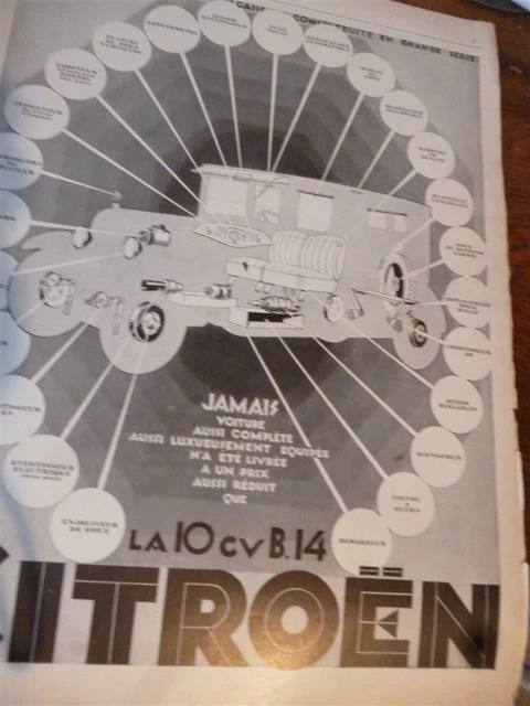 CITROEN 10 CV B.14 automobile 221 publicité papier ILLUSTRATION 1927