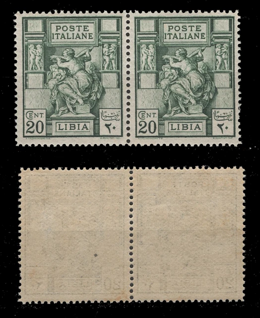 Italy LIBIA Libya 1924 - 20c PERF. 14, PAIR stamp MNH - Sassone Cat.40