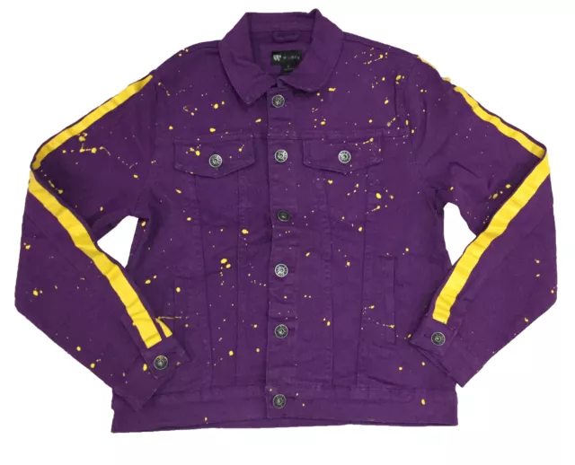 Men's Waimea Purple/Yellow Paint Splatter Denim Jacket - L