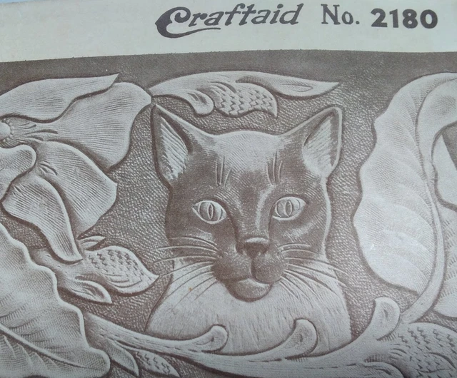 Patrón artesano de cuero vintage 1953 patrón de gato con carteras raro plantilla en muy buen estado