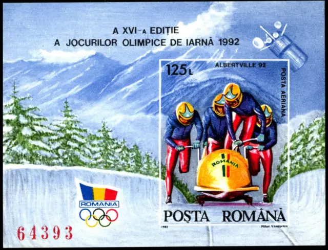 Romania 1992 Olympic Games Winter Sports Olympics Bobsleigh m/s Imperf MNH