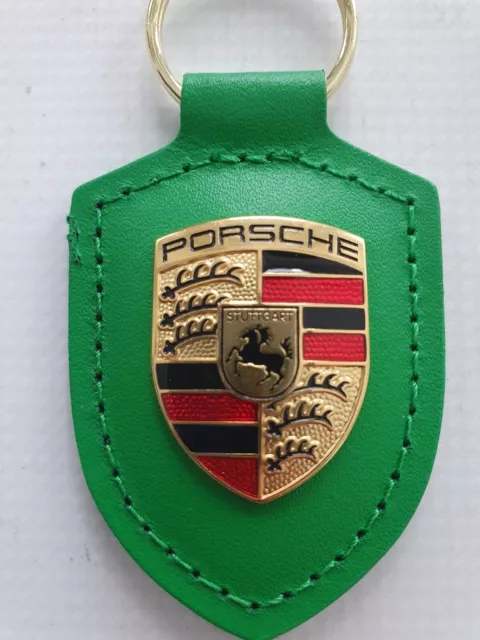 Original Porsche Schlüsselanhänger Leder & Wappen pythongrün crest key ring OEM 3