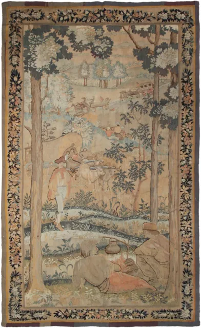 Antique  French Tapestry Figural Tapestry Verdure 5x9 152cmx269cm c.1900