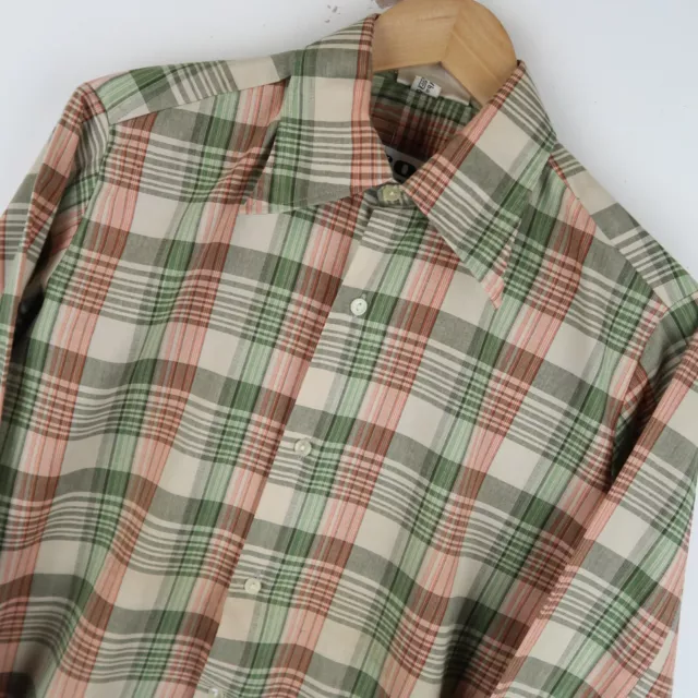 Camicia Uomo Vintage anni '70 Collare A Quadri Discoteca Taglia Large (M668)
