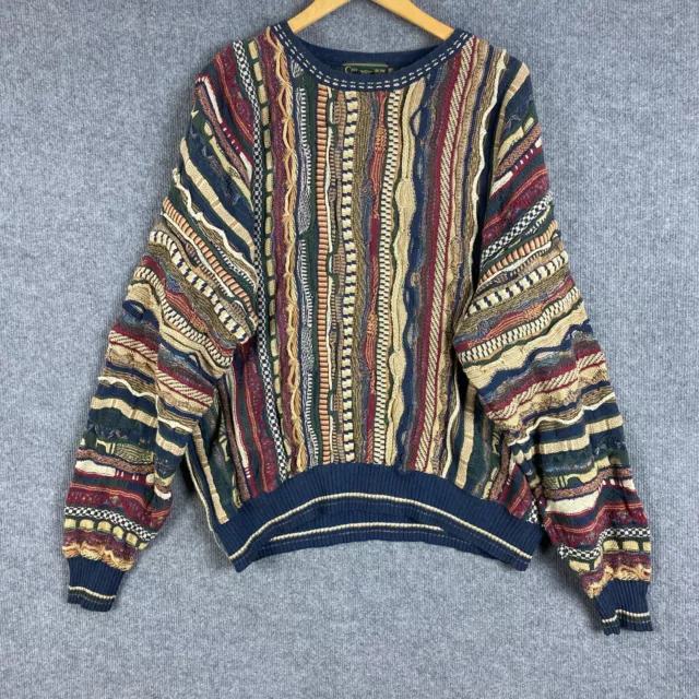 Croft & Barrow Jumper Mens XL Red Brown Ugly Coogi Style 3D Knit Vintage Sweater