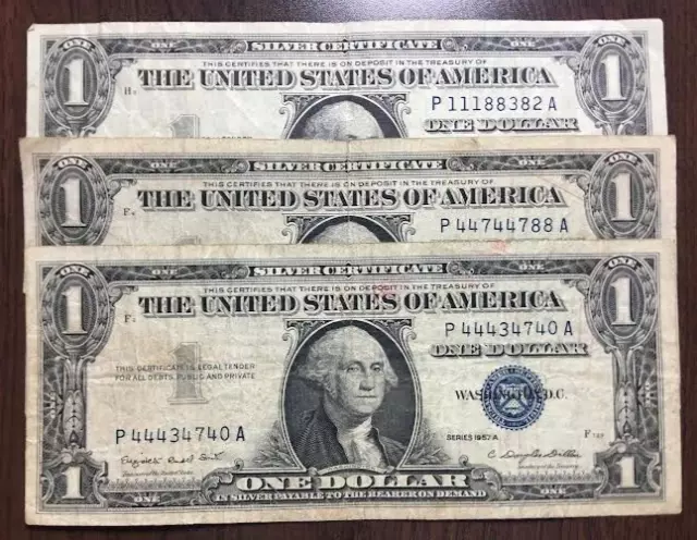 LOT of 3 [] 1957A  Silver Certificates [] FANCY SERIAL NUMBERS [] FINE   "K22"