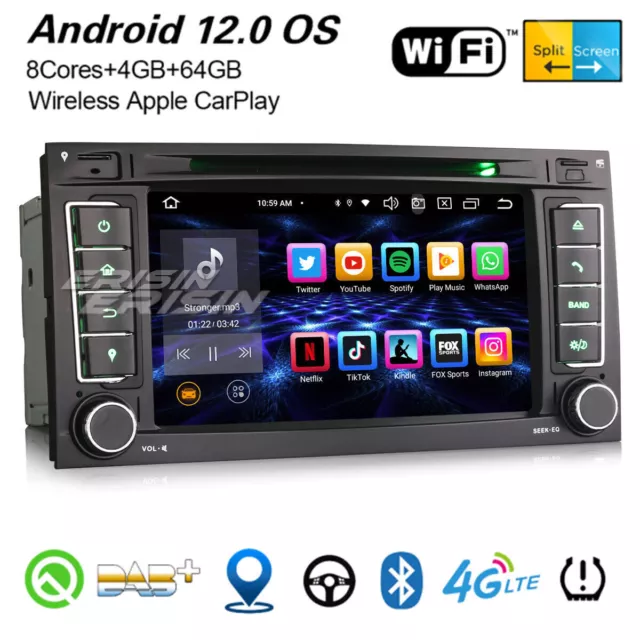 64Go 8-Cœur Android 12 Autoradio CarPlay DAB+ Navi Pour VW TOUAREG Multivan T5