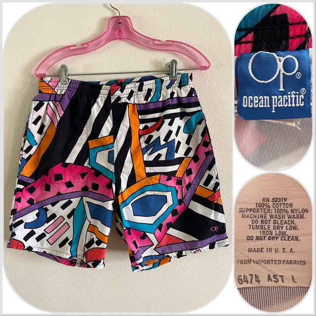 80s 90s OP Ocean Pacific Pop Art Board Shorts Surf Swim Abstract Cabana USA VTG