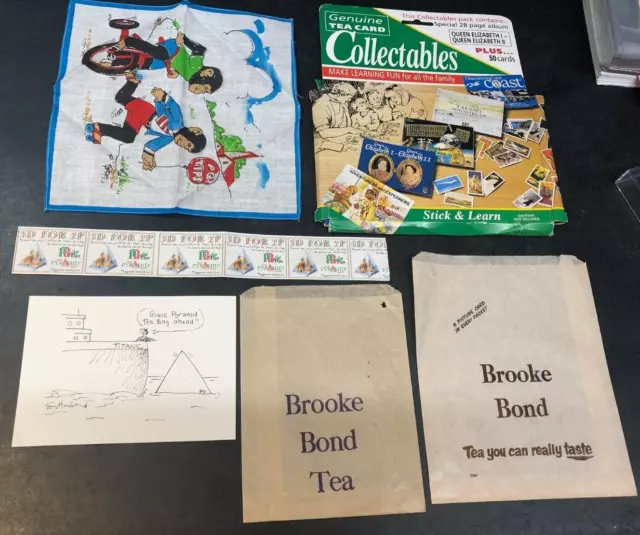 Brooke Bond Tea Bags X2, Hanky, Postcard, Bus Stamps, Qei-Qe2 Learner Pack Etc