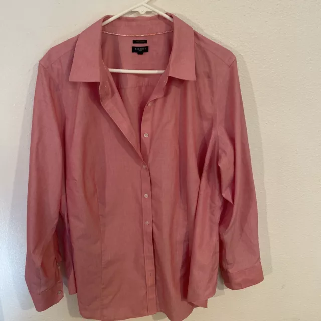 Talbots Womens Cotton Non-Iron Button Down Long Sleeve Shirt Pink Plus Size 18W