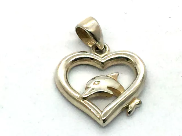 Solid Sterling Silver Dolphin Heart Charm Pendant