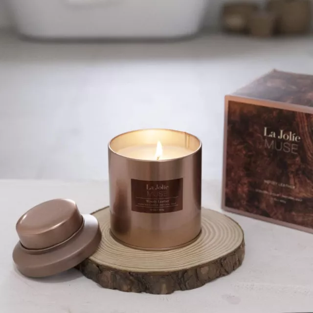 La Jolie Muse Luxury Scented Copper Candle Leather Gift Jar Mens Large