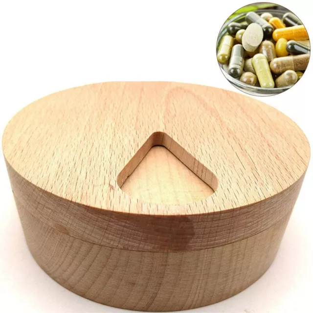 1PCS Pill Case Storage Box Solid Wood Pill Box Compartment Weekly Medicine Ta DR