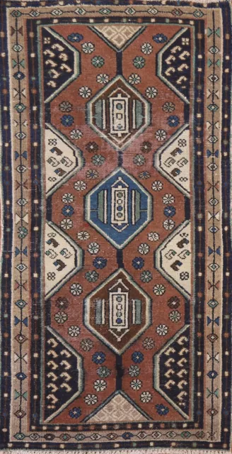 Vintage Geometric Traditional Rug 3x6 Wool Hand-knotted Tribal Carpet