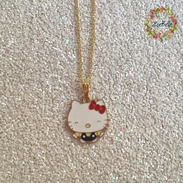 Pretty Gold Coloured Plated Enamel Hello Kitty Cartoon Necklace and Pendant