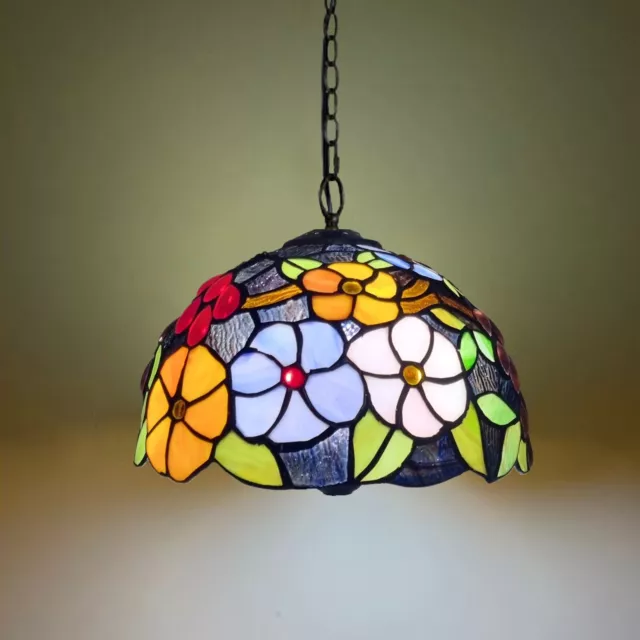 Tiffany Style Hanging Pendant Lamp Stained Glass Rose Theme Ceiling Light 10inch