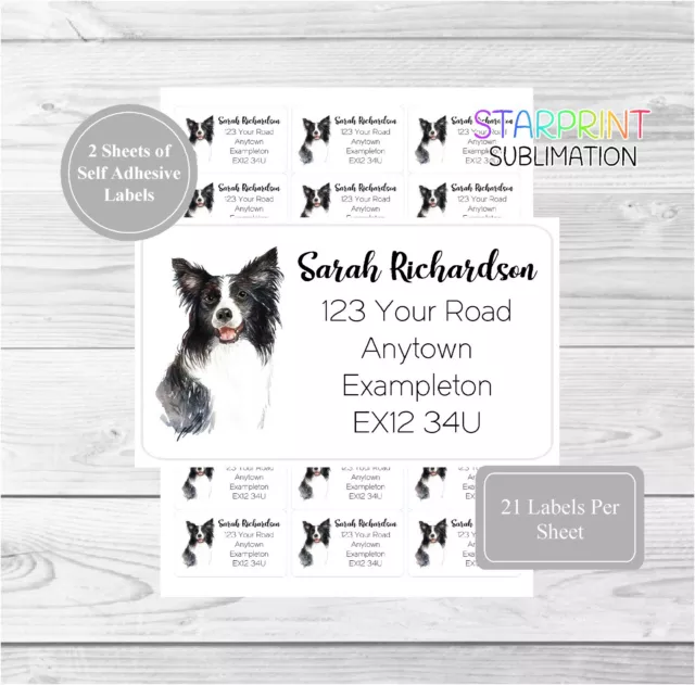 Border Collie 42 Personalised Dog Address Labels, Customised Return Stickers