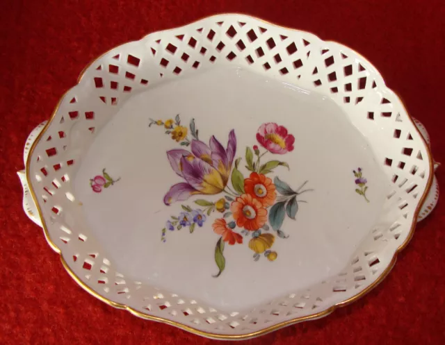 Nymphenburg kl. Durchbruchkorb Schale oval 1.Wahl handbemalt Blumen Goldrand