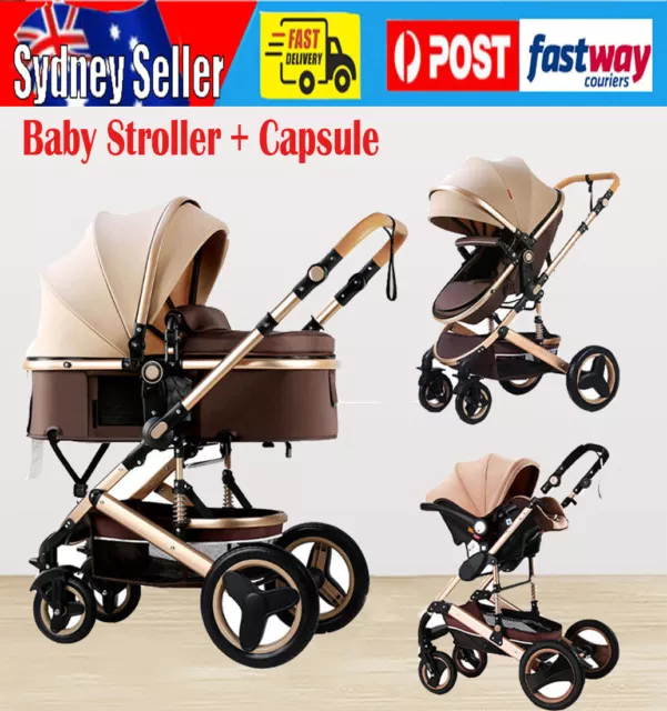 3⭐Fold Pram Travel System Combi Stroller Buggy Baby Shockproof Child Pushchair