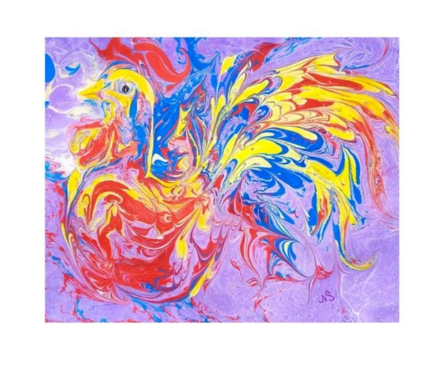 Pintura original Gallo abstracto Arte de la pared Pájaro colorido...