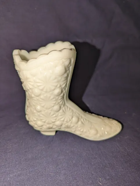 Vintage Fenton Daisy Button Boot White Milk Glass Shoe Figurine