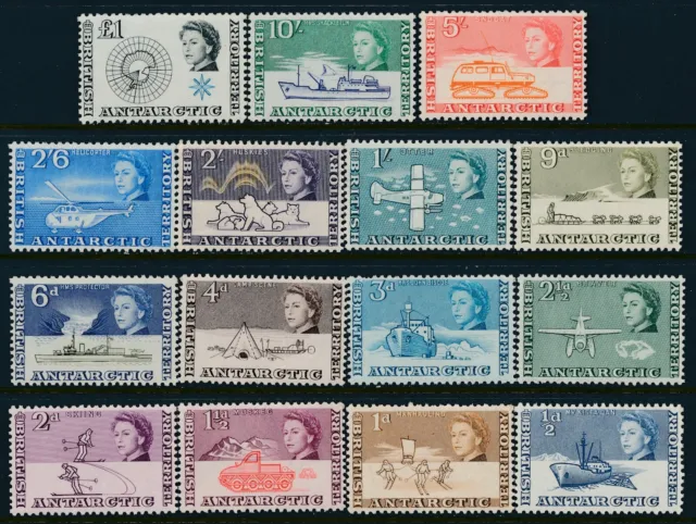Mnh 1963 British Antarctic Territory Definitives Set Of 15 Fine Mint Mnh Sg1-15