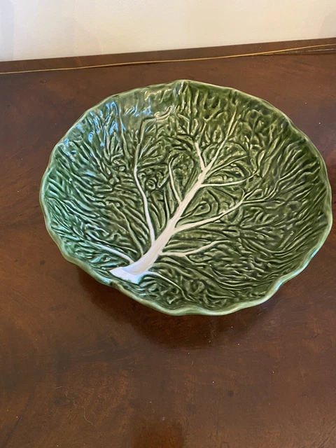 Olfaire Portugal Pottery #809 Green Cabbage Majolica 11" Bowl with White Vein
