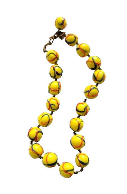 Vintage Art Glass Yellow Bubble Gum Necklace 1970’s Art Deco Retro