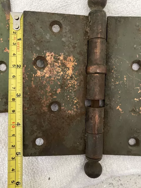 Pair of Architectural Salvage Brass or  copper Door Hinges vtg 5 Inch Very Heavy