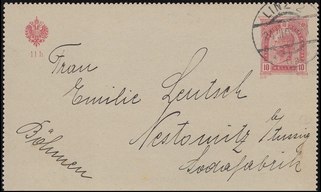Österreich Kartenbrief K 45 LINZ 2 - 24.3.1908 nach NESTOMITZ 25.3.08