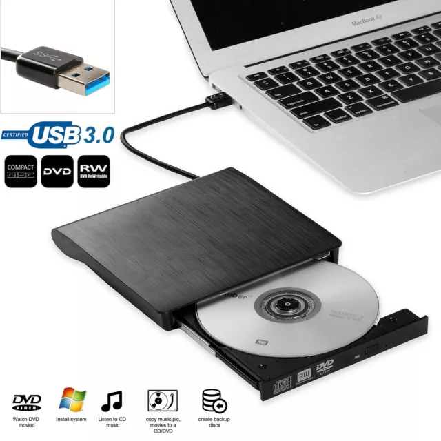 Externes DVD Laufwerk USB 3.0 Brenner Slim CD DVD-RW Brenner für PC Laptop NEU 3