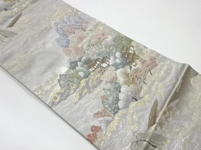 5949336: Japanese Kimono / Vintage Fukuro Obi / Woven Scenery
