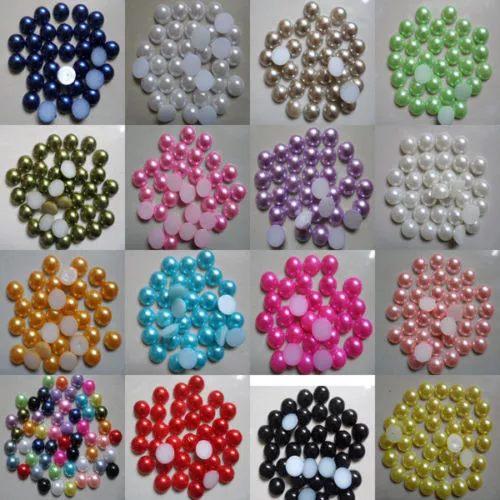 100-1000pcs 8-10mm Half Round Pearl Bead Flat Back Scrapbook for Craft