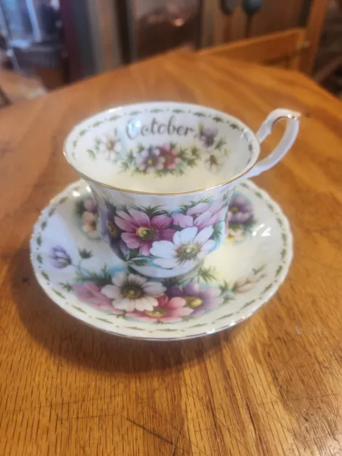 Vintage Royal Albert bone china 'October' Flowers of the Month cup & saucer set