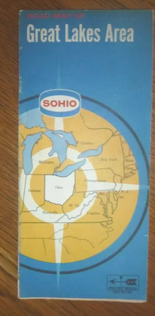 1968 Great Lakes Area road map Sohio oil  Michigan Kentucky West Virginia Ohio