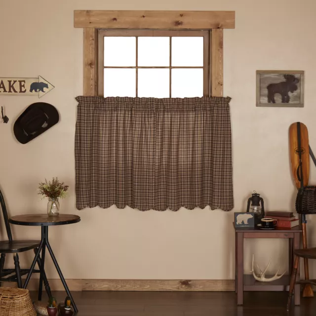 Rustic 36"x36" Tier Pair Brown Rod Pocket Kitchen Window Curtains VHC Brands