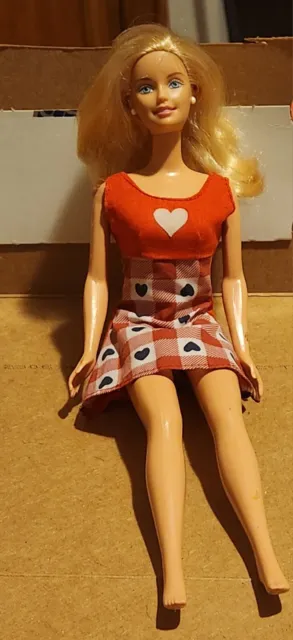 VTG Mattel Genuine Barbie Red Dress with Black and White Hearts comes with doll