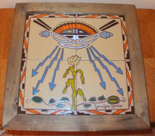 "Hopi Autumn" Four Tile Wall Plaque by Jennifer Roche Native American Art  RARE